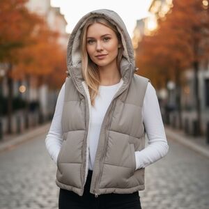 fab'rik Tan Puffer Vest with Hood & pockets
